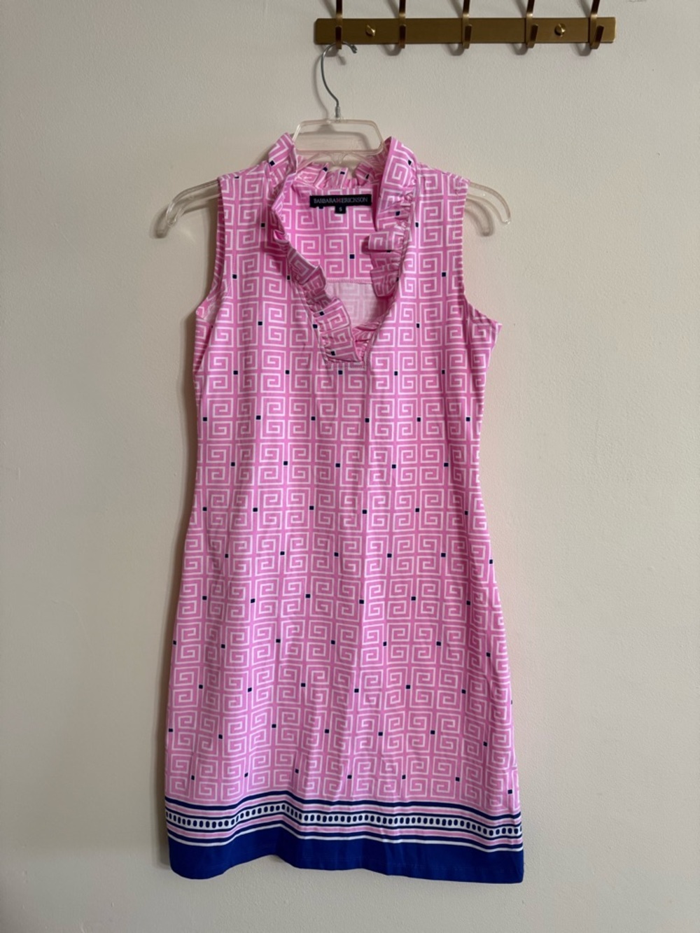 Barbara Erickson Womens S Ruffle V Neck Sleeveless Pink Blue Dress Resort Beach